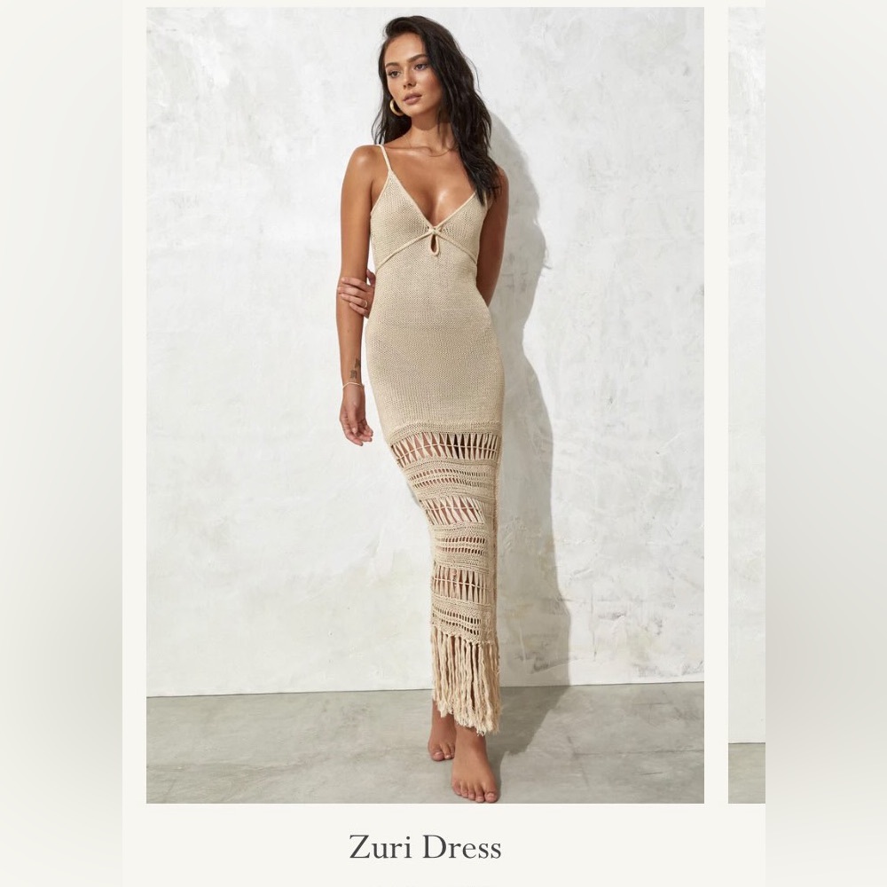 Flook the Label Zuri Beige Crochet Maxi Dress